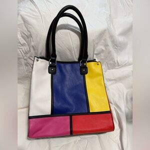 Vintage Apt 9 Faux Leather Color Block Tote Bag